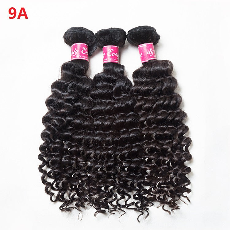 XBL Hair 9A/10A/12A Deep Wave Human Hair 3 Bundles with 13x4 Lace Frontal