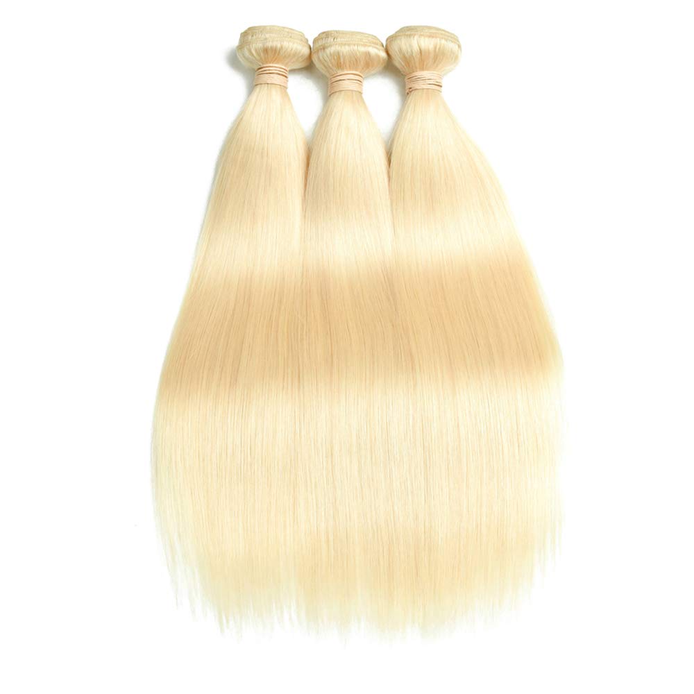 XBL Hair #613 Blonde Straight 3 Bundles with 4x4 Transparent Lace Closure