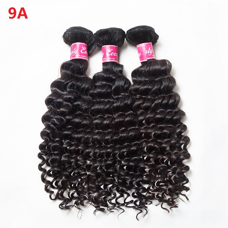 XBL Hair Deep Wave Hair 3 Bundles with 4x4 Lace Closure Human Hair