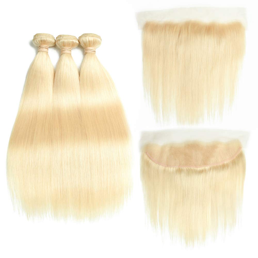 XBL Hair #613 Blonde Straight Human Hair 3 Bundles with 13x4 Frontal