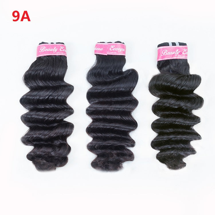 XBL Hair Loose Deep 3 Bundles with 4x4 Lace Closure Indian Human Hair