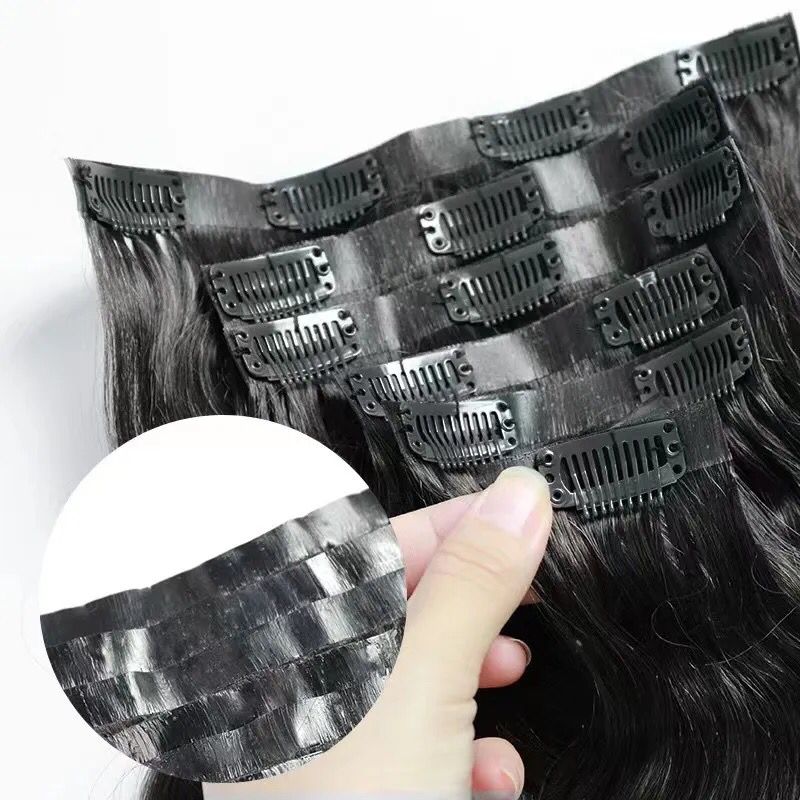 XBL Hair Seamless Clip in Hair Extensions 100g Silicone Weft Silky Straight Black Hair