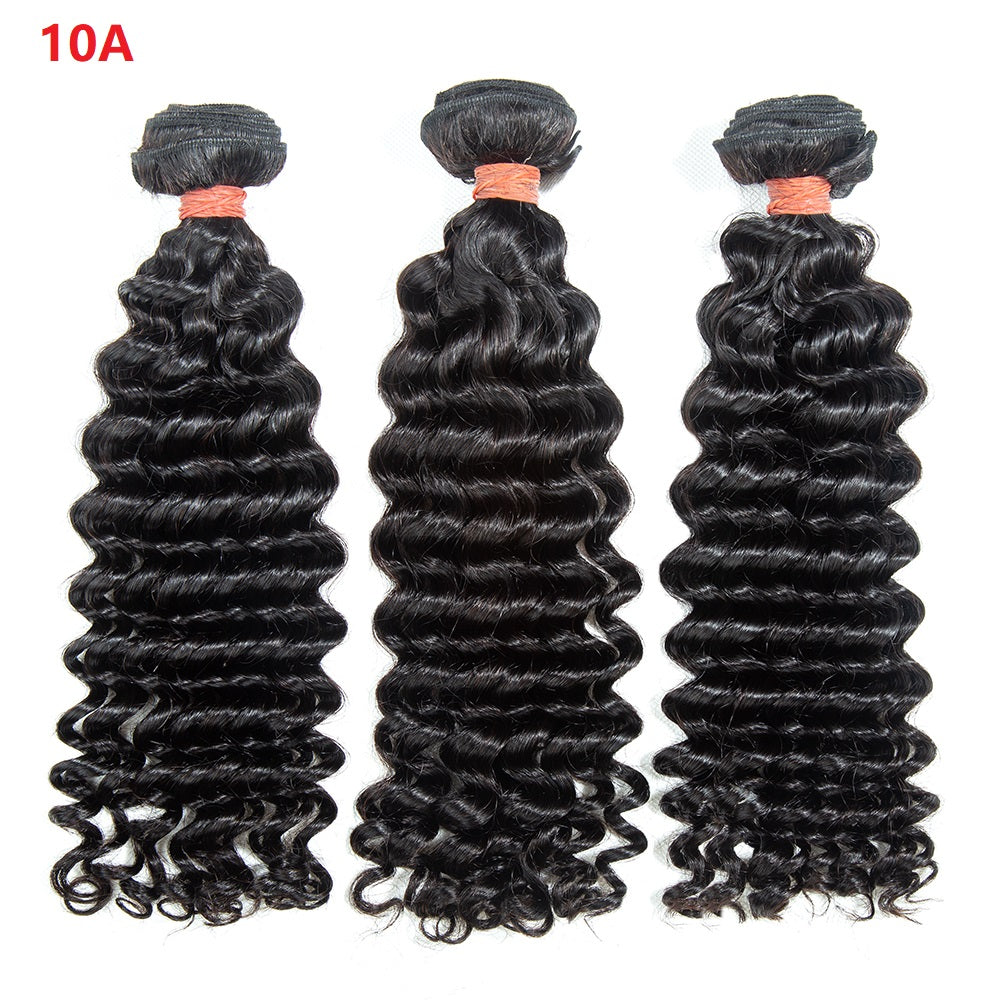 XBL Hair 9A/10A/12A Deep Wave Human Hair 3 Bundles with 13x4 Lace Frontal