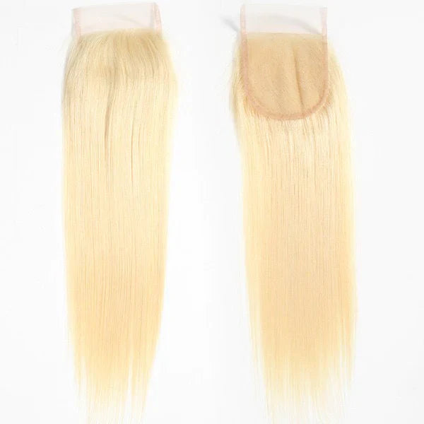 XBL Hair #613 Blonde Straight 3 Bundles with 4x4 Transparent Lace Closure