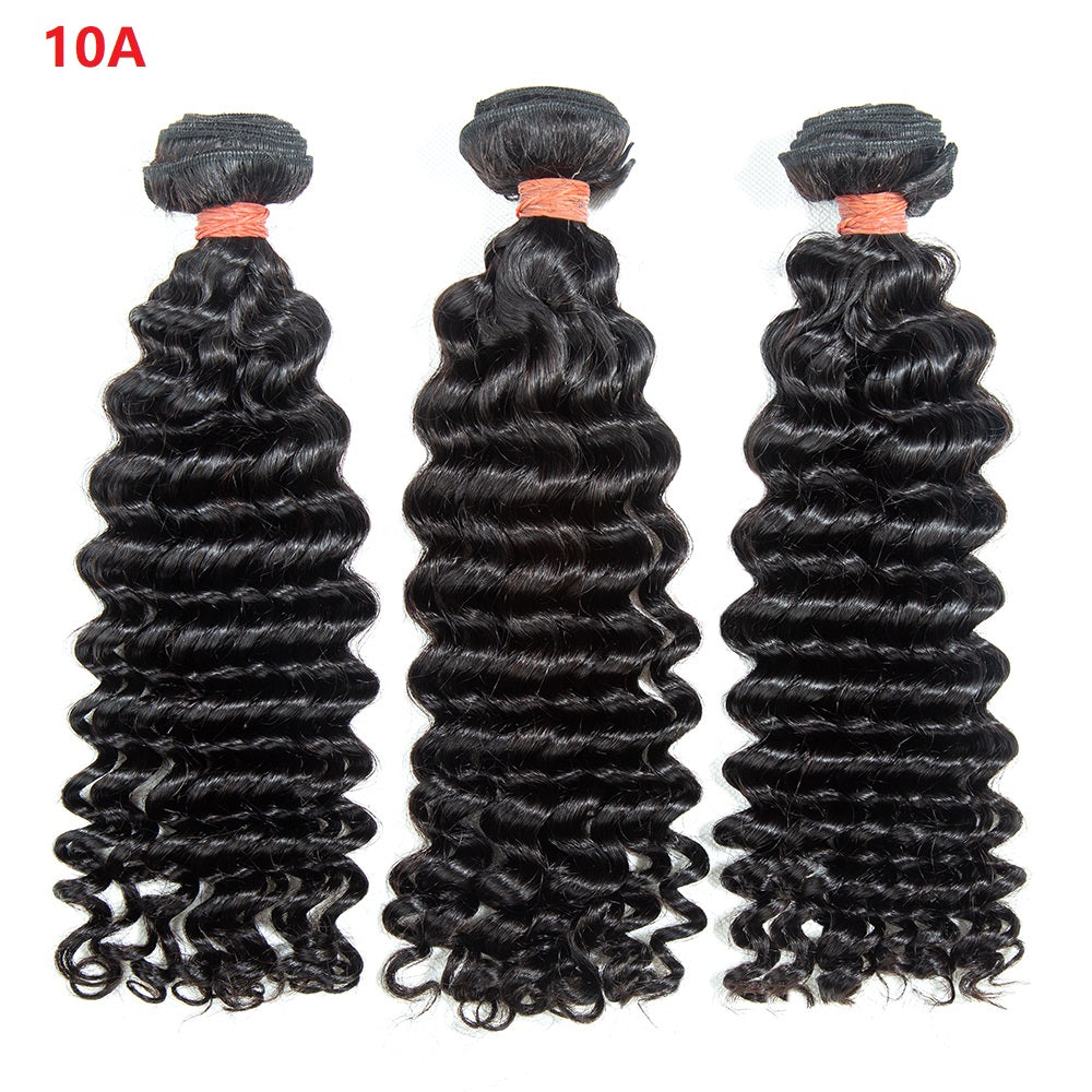 XBL Hair Deep Wave Hair 3 Bundles with 4x4 Lace Closure Human Hair