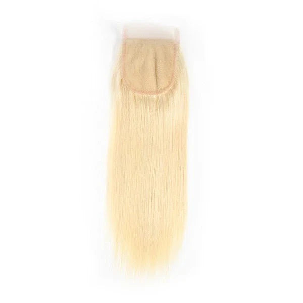 XBL Hair #613 Blonde Straight 3 Bundles with 4x4 Transparent Lace Closure