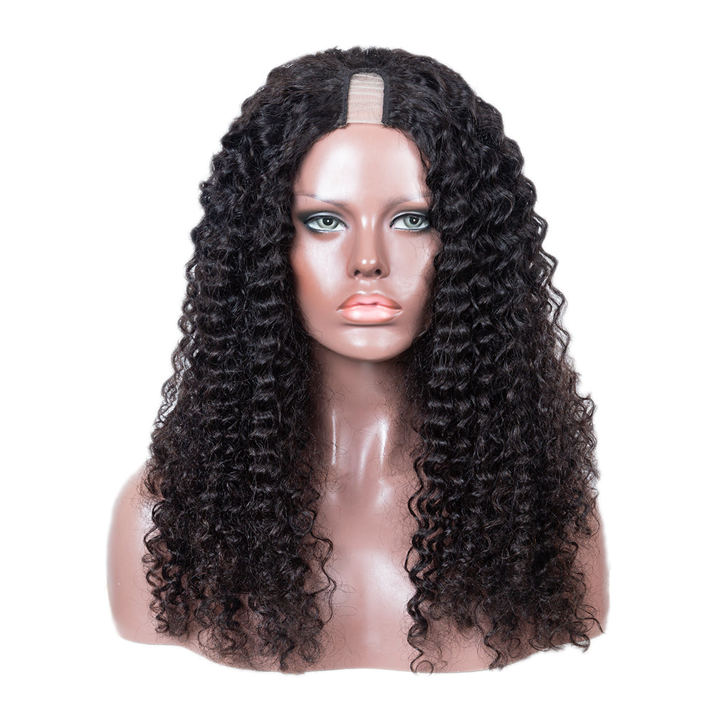 XBL Hair 250% Density Glueless Deep Wave U Part Wig Human Hair Virgin Hair Can Be Dyed