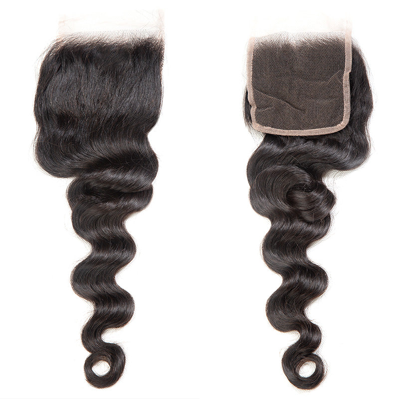 XBL Hair Loose Deep 3 Bundles with 4x4 Lace Closure Indian Human Hair