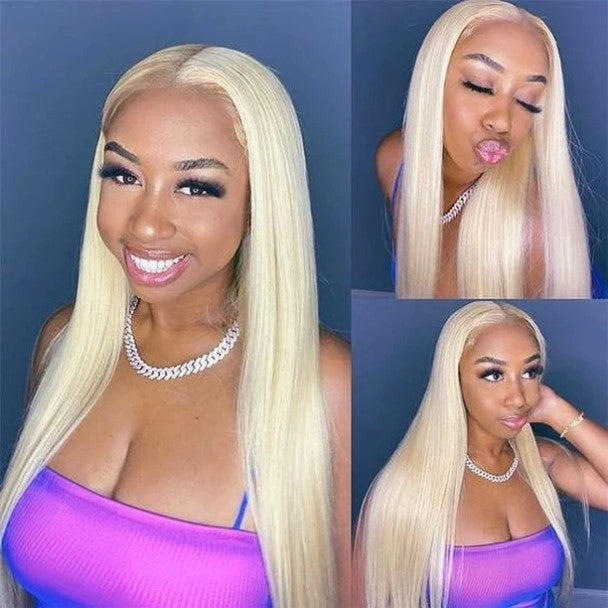 XBL Hair #613 Blonde Straight 3 Bundles with 4x4 Transparent Lace Closure