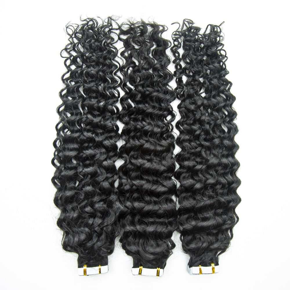 XBL Hair Invisible Tape In Virgin Jerry Curl Tape Ins Hair Extensions 100% Human Hair