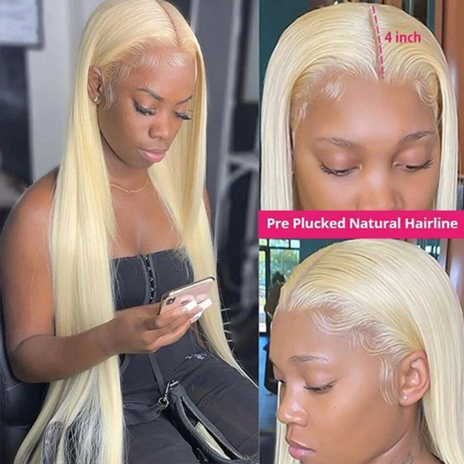 XBL Hair #613 Blonde Straight 3 Bundles with 4x4 Transparent Lace Closure