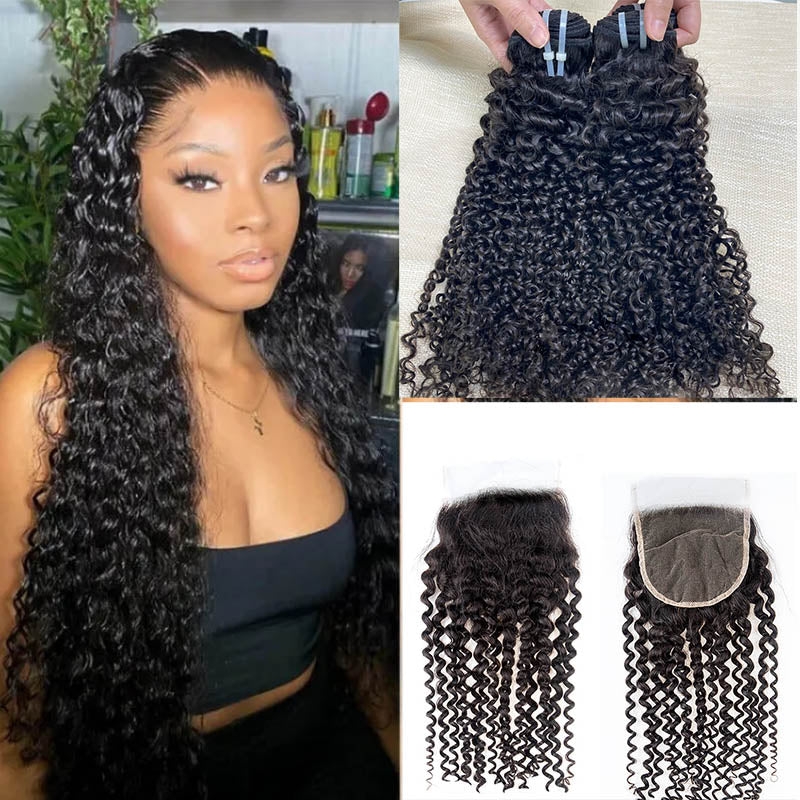 XBL Hair 9A/10A12A Curly 6x6 HD Closure With 3 Deep Curly Bundles