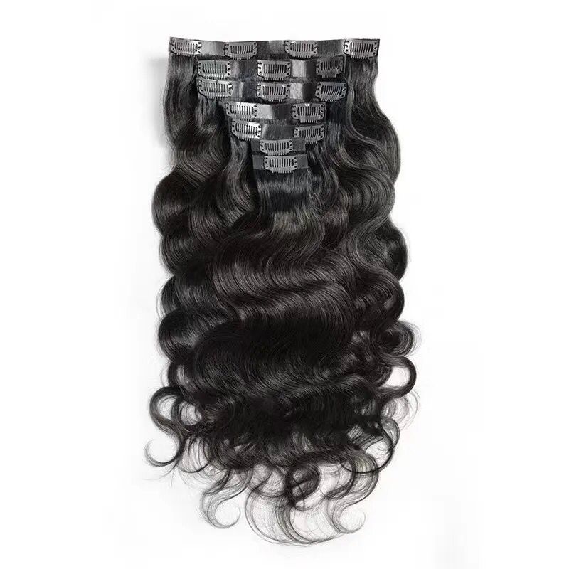 XBL Hair Seamless Clip in Hair Extensions 100g Silicone Weft body Wave Black Hair