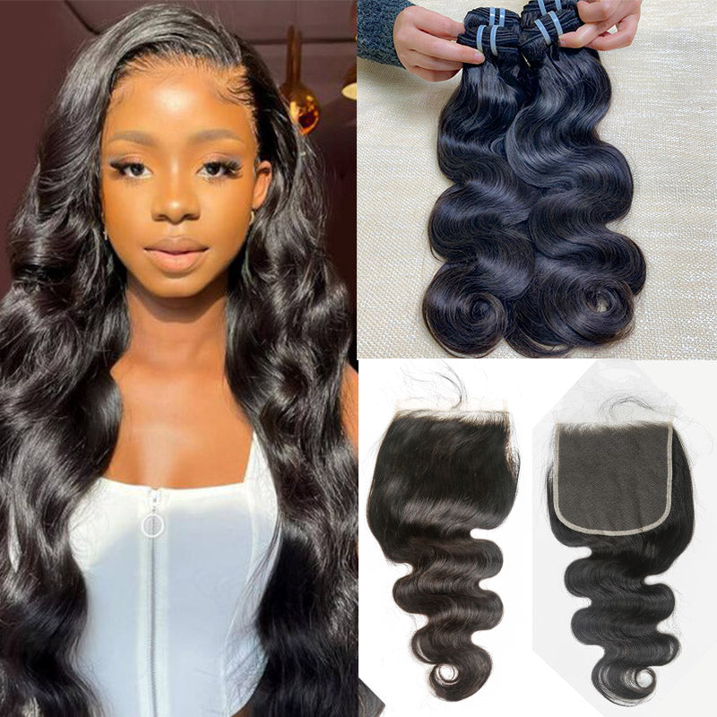 XBL Hair 9A/10A12A Body Wave Soft 3 Human Hair Bundles With with 6x6 HD Closure