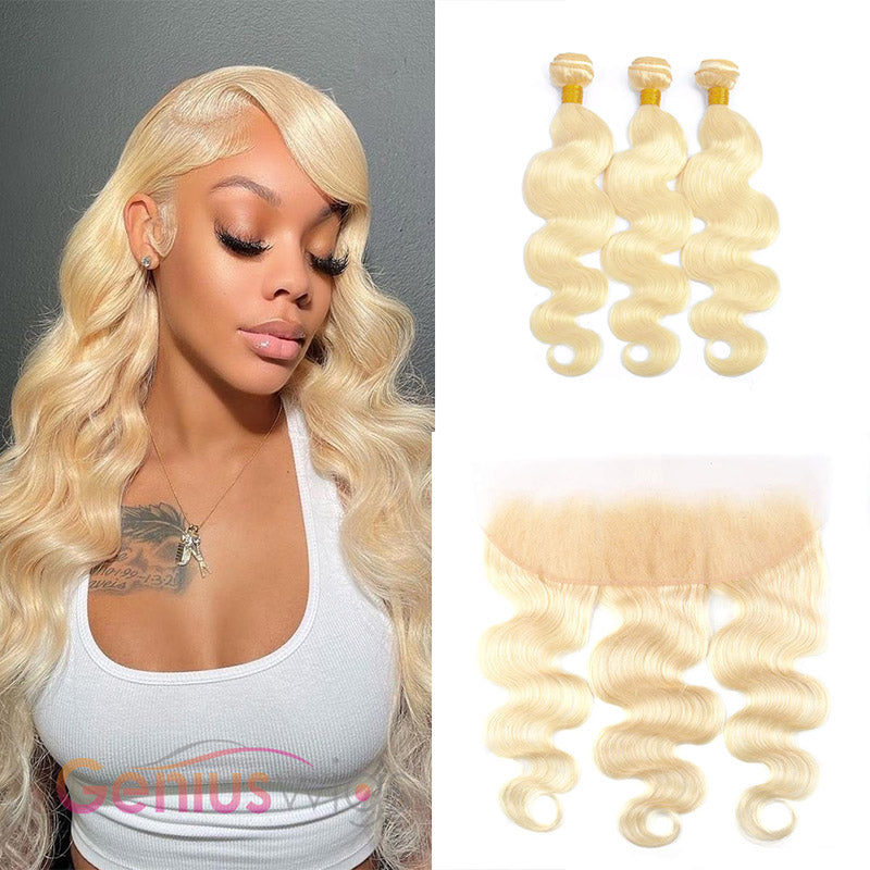 XBL Hair #613 Blonde Body Wave Human Hair 3 Bundles with 13x4 Frontal