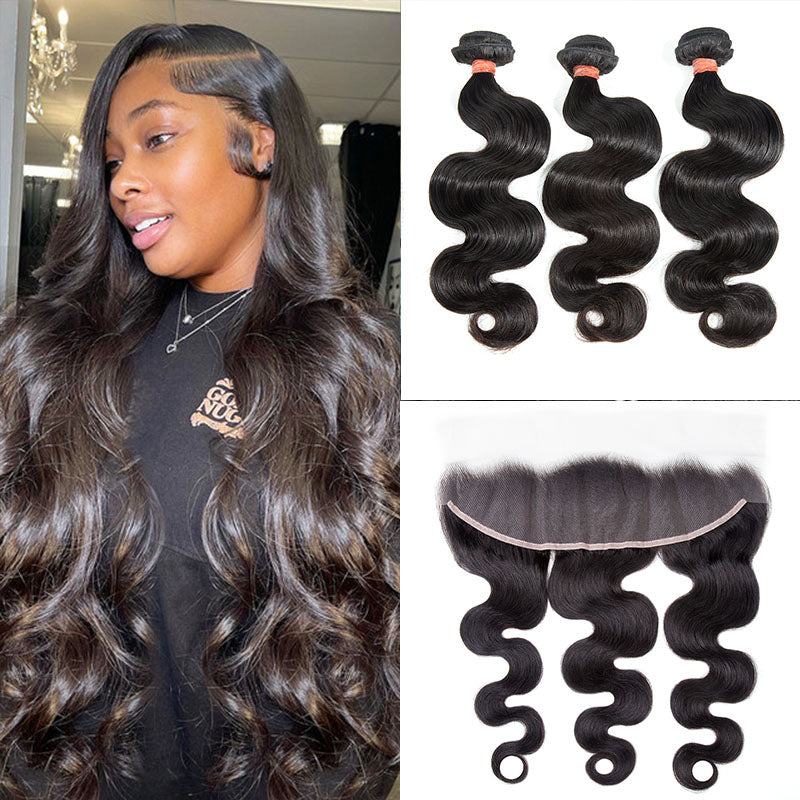 XBL Hair 9A/10A/12A Body Wave Human Hair 3 Bundles with 13x4 Lace Frontal