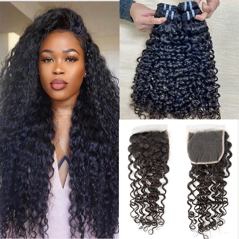 XBL Hair 9A/10A12A Jerry Curl 6x6 HD Closure With 3 Hair Bundles