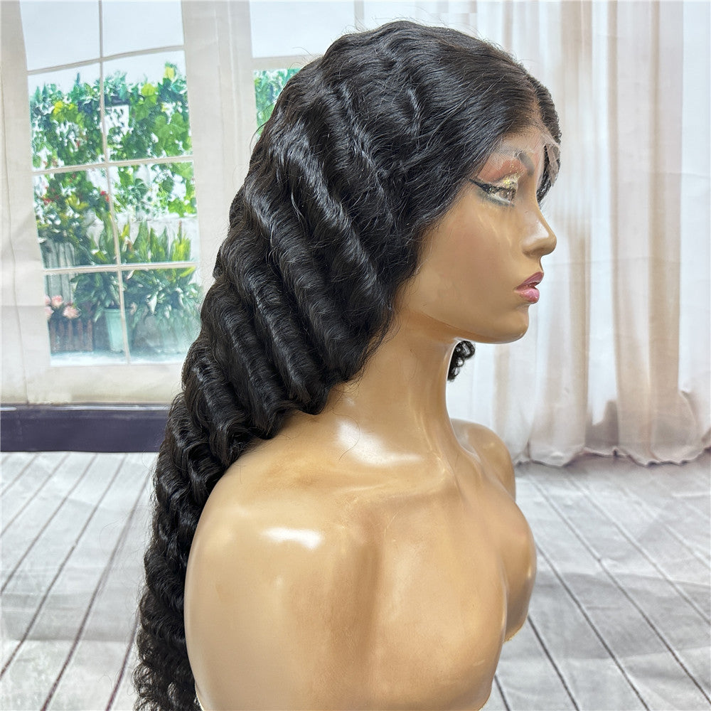 XBL Hair Glueless Wig Pineapple Wave 13x4 HD Lace Frontal Wig Bleached Knots Pre-plucked Human hair Single Knot