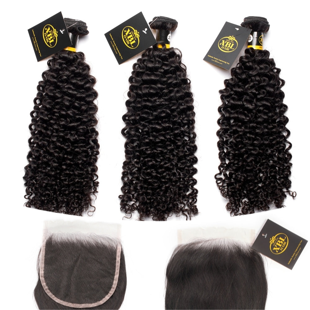 XBL Hair 9A/10A12A Curly 6x6 HD Closure With 3 Deep Curly Bundles